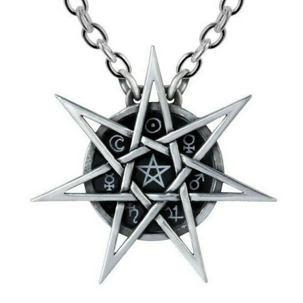 Alchemy Gothic Elven Star Necklace Wiccan Septagram 7 Point Star NWT